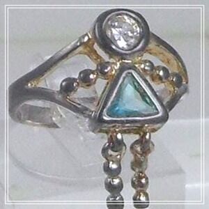 Elegant Sterling Silver Charm Ring Mother Grandmother Vintage Sim Diamond Size 6